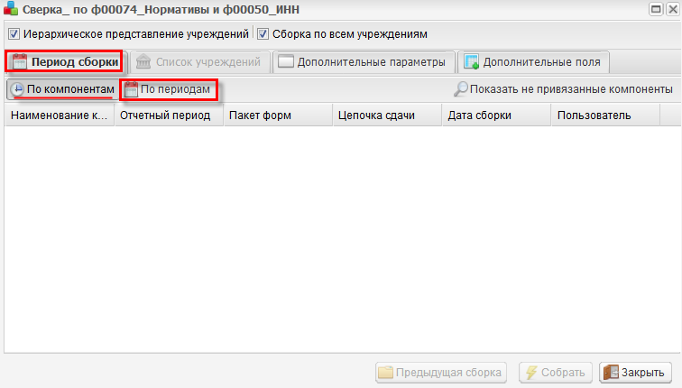 Окно сборки аналитической выборки